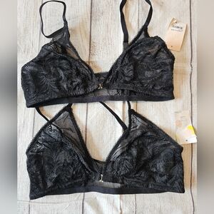 Shimera Size Sm• Lot of 2 Black Lace front close Unlined Wireless Bralettes NWT